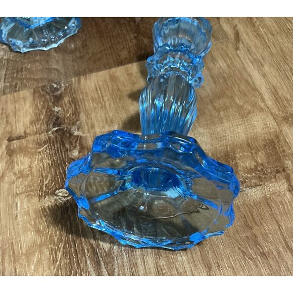 John Lewis Boho Blue Glass Candleholder Set of 2 Vintage Style Candlestick 15cm - Picture 7 of 11